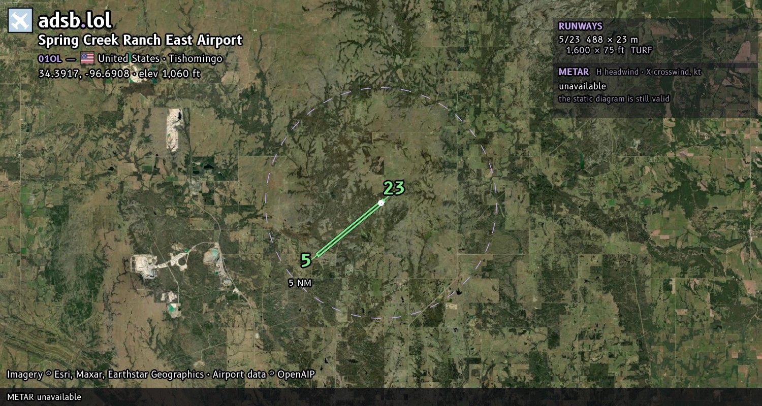 Satellite map with the runway layout of Spring Creek Ranch East Airport (01OL)