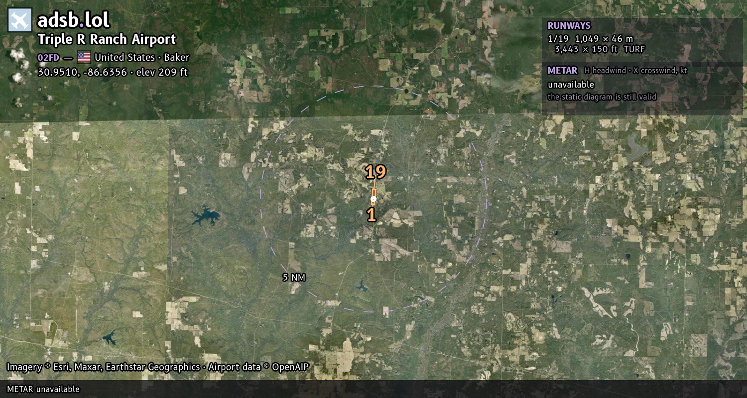 Satellite map with the runway layout of Triple R Ranch Airport (02FD)