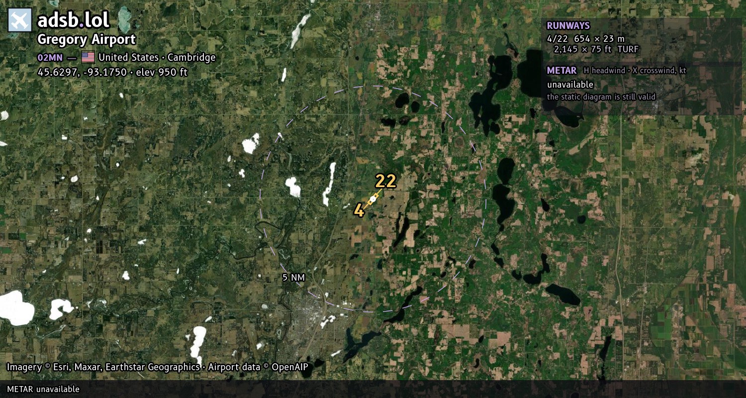 Satellite map with the runway layout of Gregory Airport (02MN)