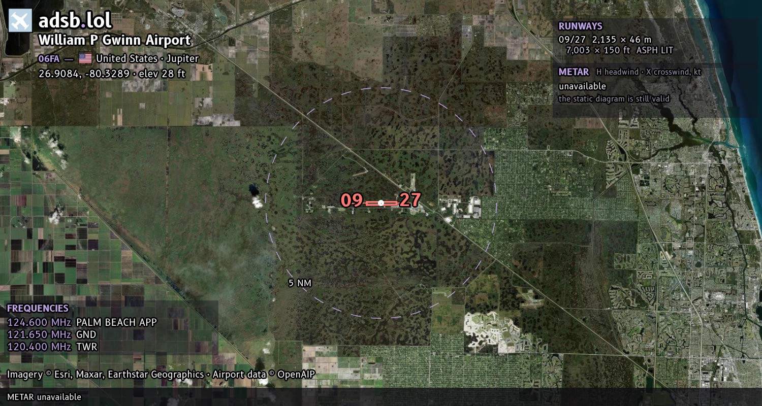 Satellite map with the runway layout of William P Gwinn Airport (06FA)