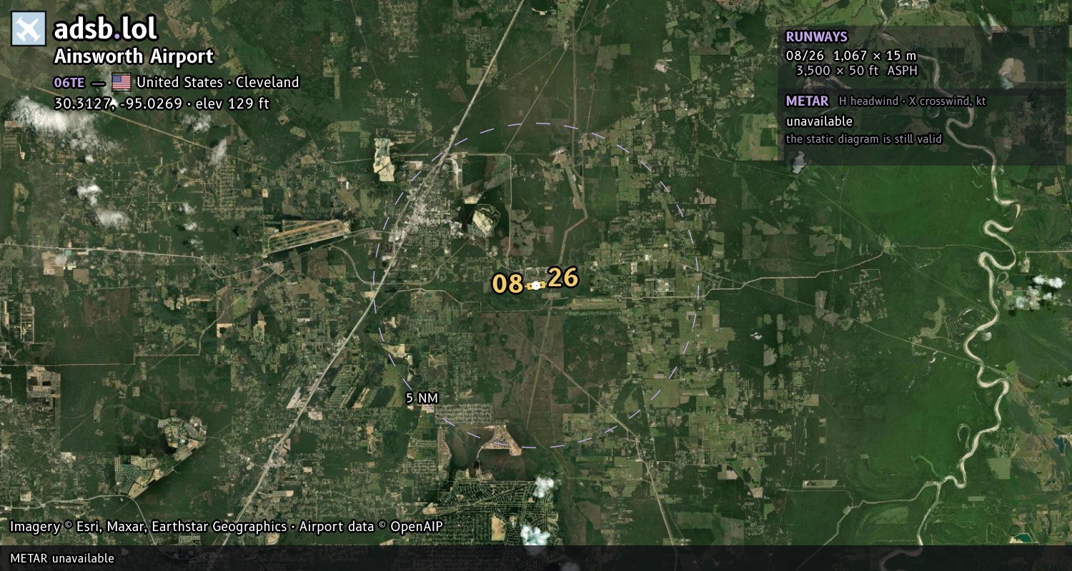 Satellite map with the runway layout of Ainsworth Airport (06TE)