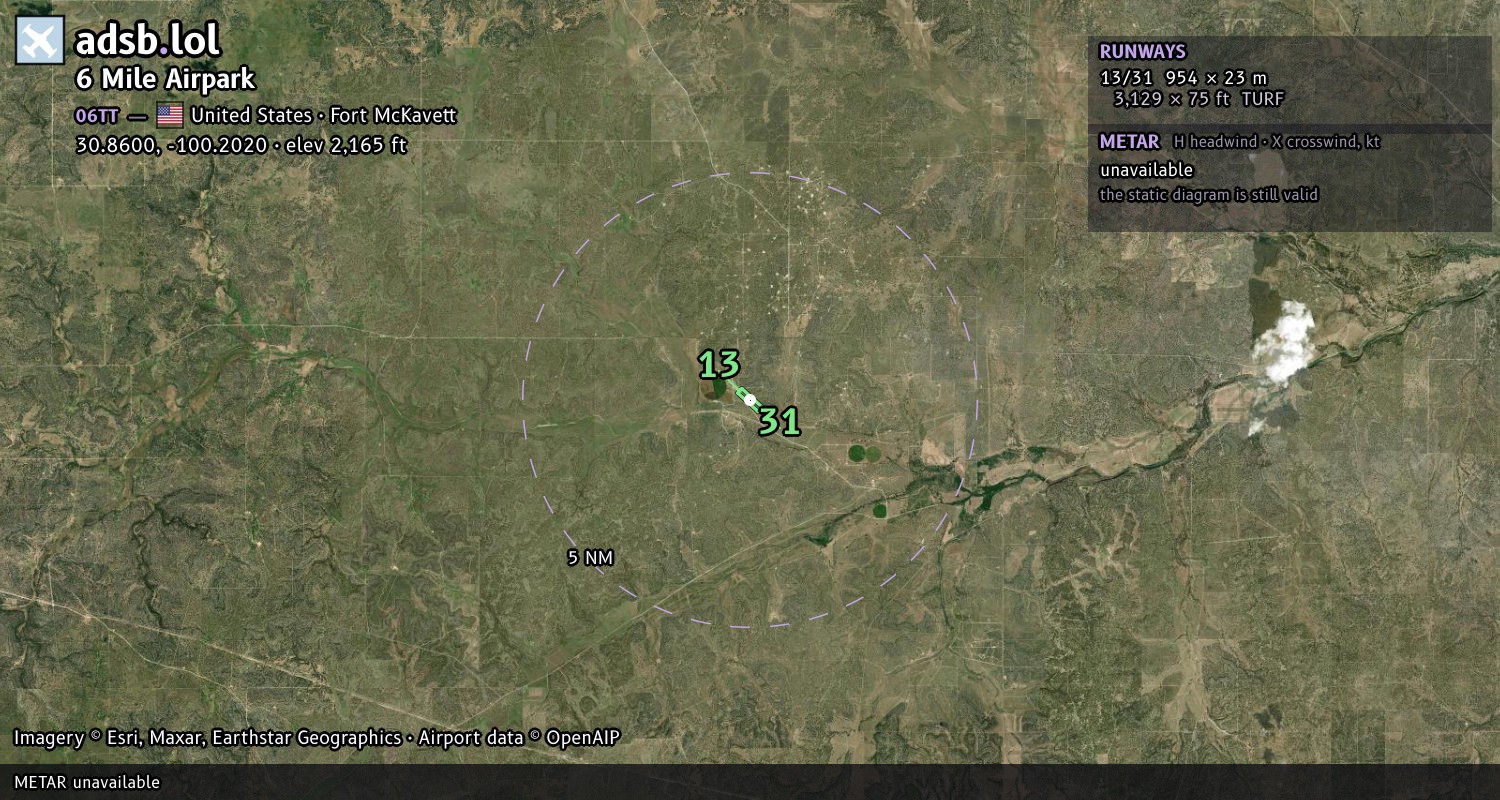 Satellite map with the runway layout of 6 Mile Airpark (06TT)