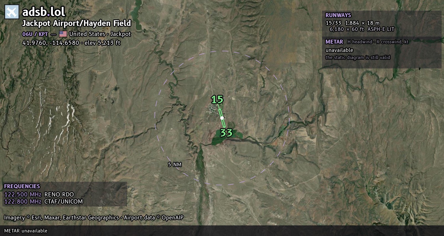 Satellite map with the runway layout of Jackpot Airport/Hayden Field (06U)