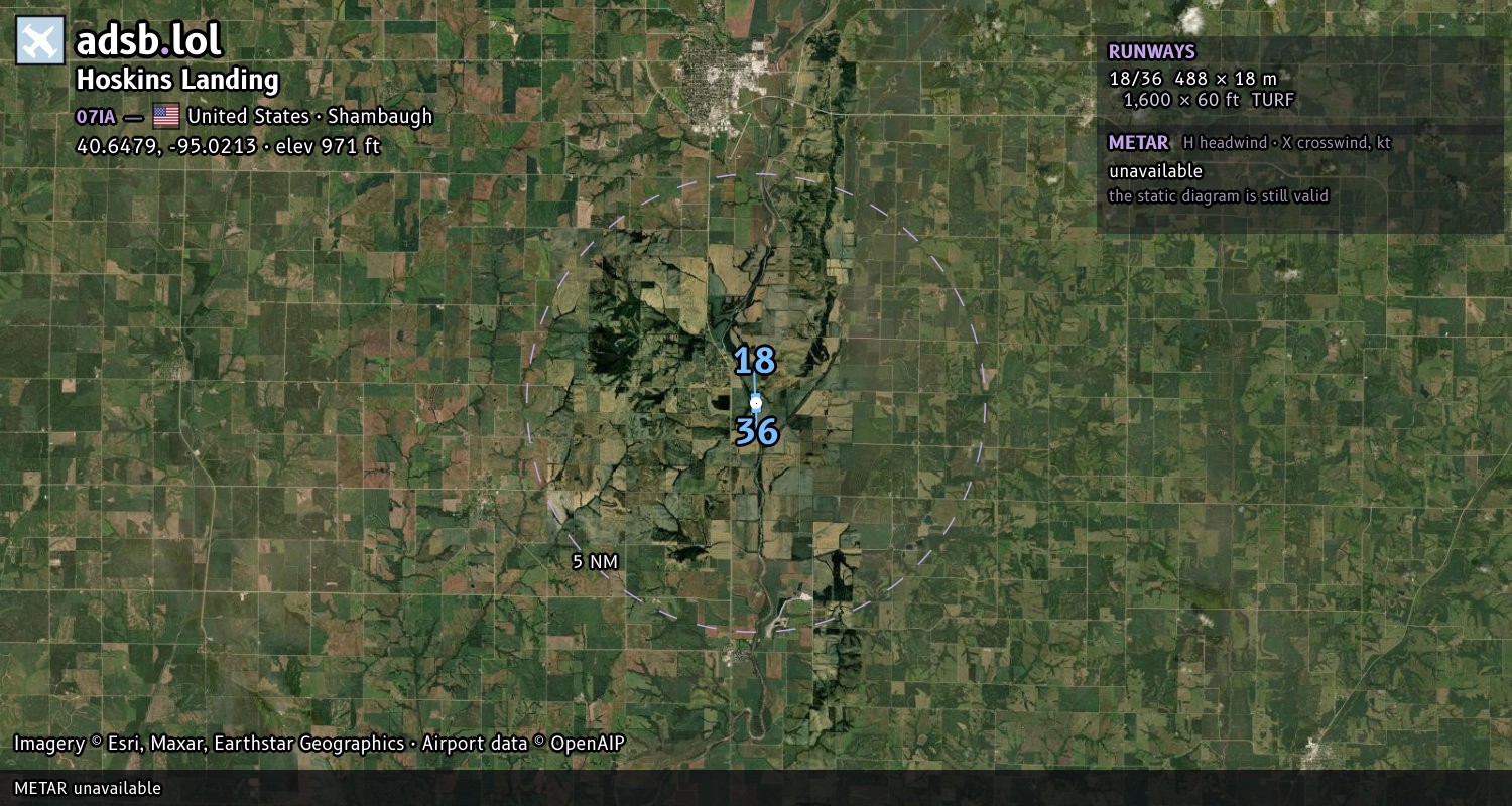 Satellite map with the runway layout of Hoskins Landing (07IA)