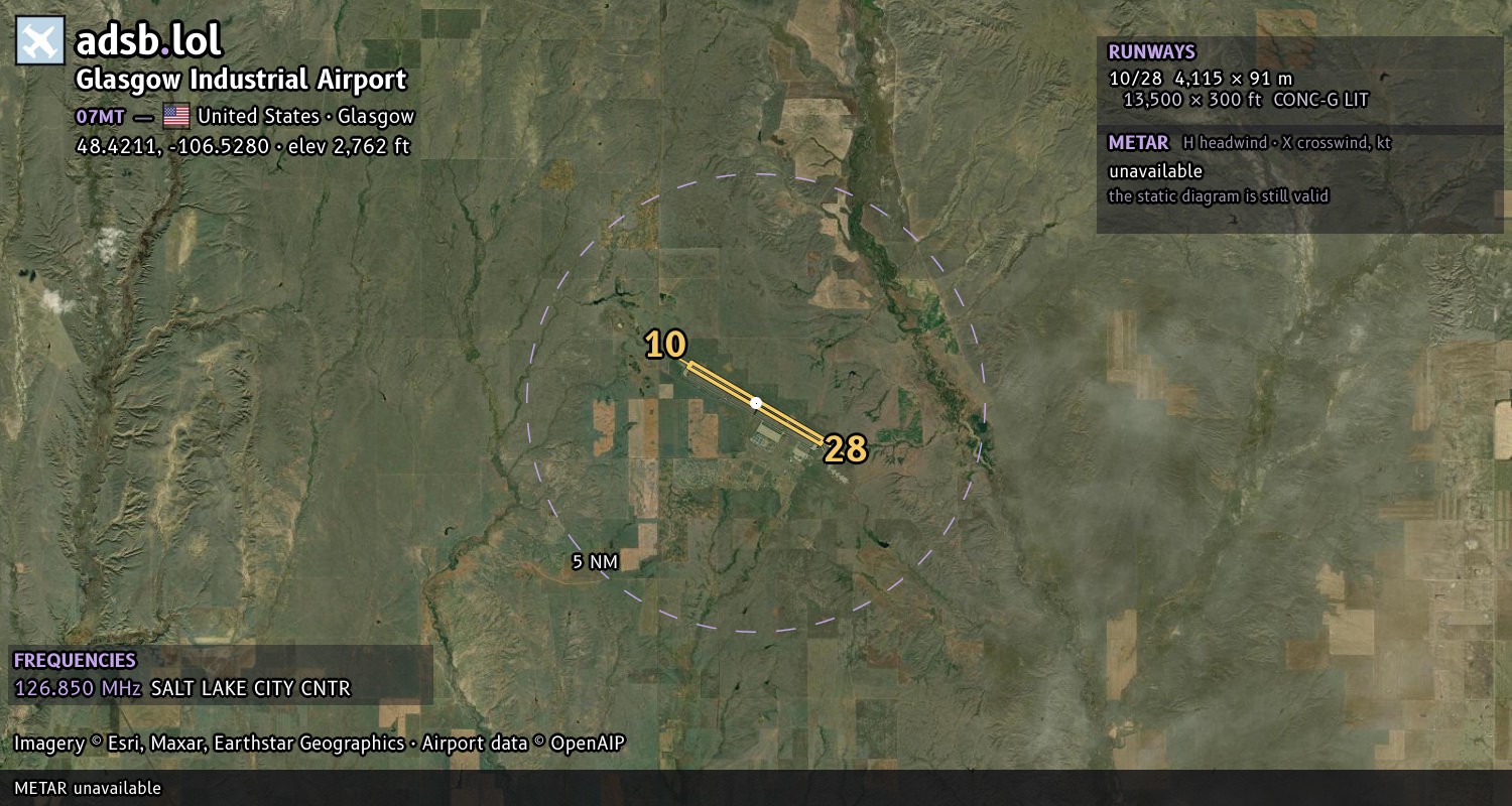 Satellite map with the runway layout of Glasgow Industrial Airport (07MT)