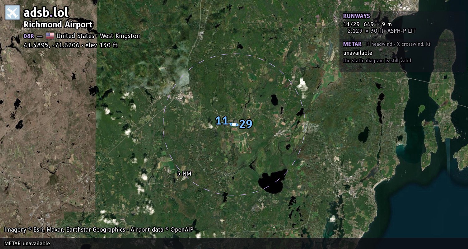 Satellite map with the runway layout of Richmond Airport (08R)