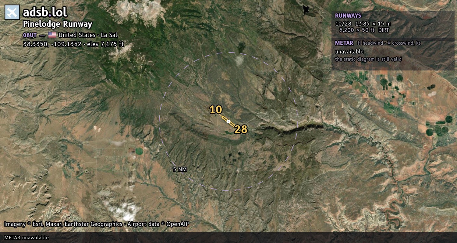 Satellite map with the runway layout of Pinelodge Runway (08UT)