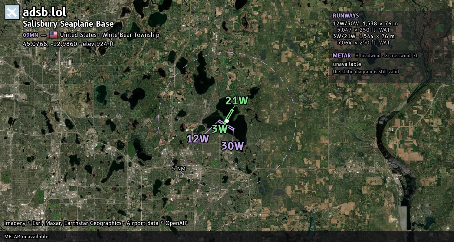 Satellite map with the runway layout of Salisbury Seaplane Base (09MN)