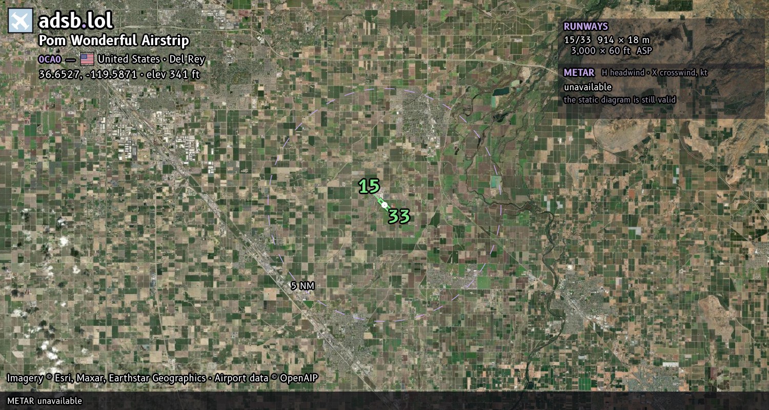 Satellite map with the runway layout of Pom Wonderful Airstrip (0CA0)