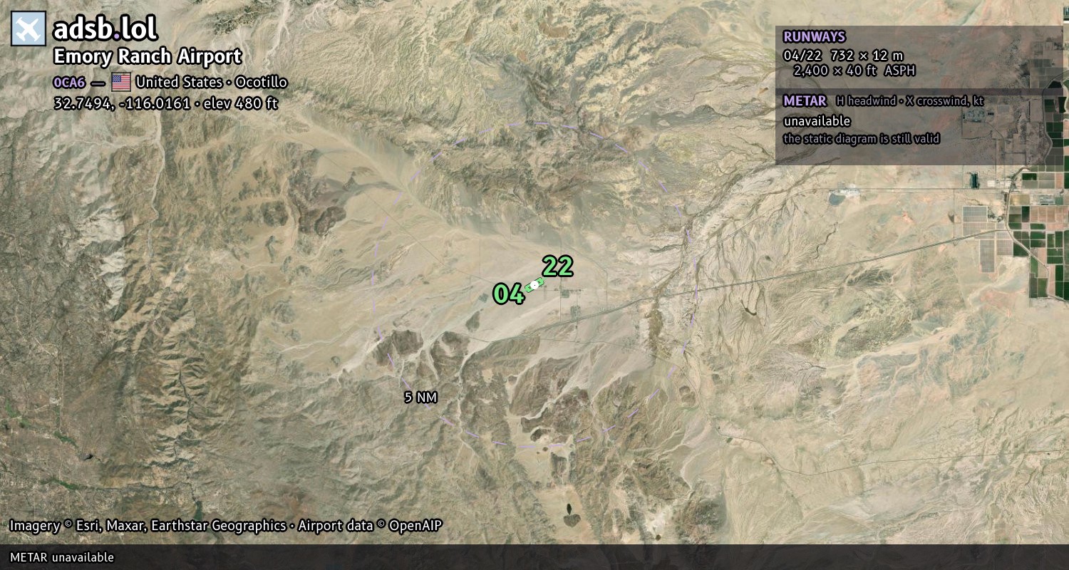 Satellite map with the runway layout of Emory Ranch Airport (0CA6)