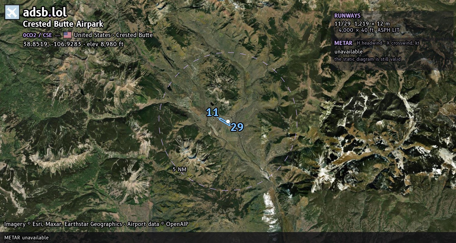 Satellite map with the runway layout of Crested Butte Airpark (0CO2)