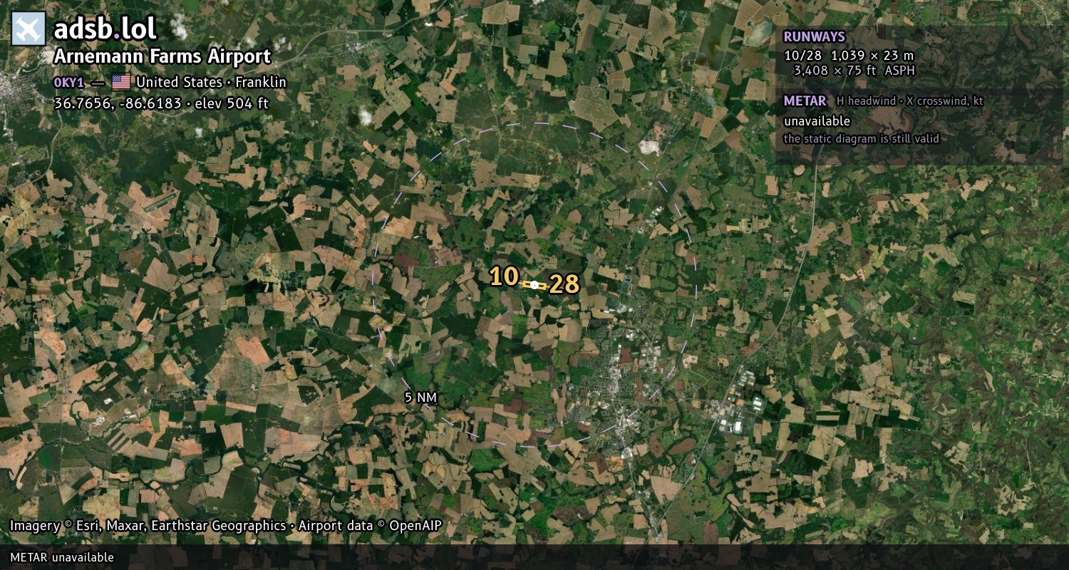 Satellite map with the runway layout of Arnemann Farms Airport (0KY1)