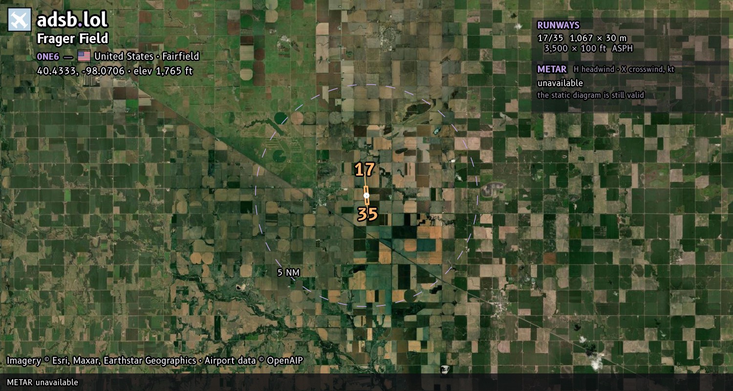 Satellite map with the runway layout of Frager Field (0NE6)