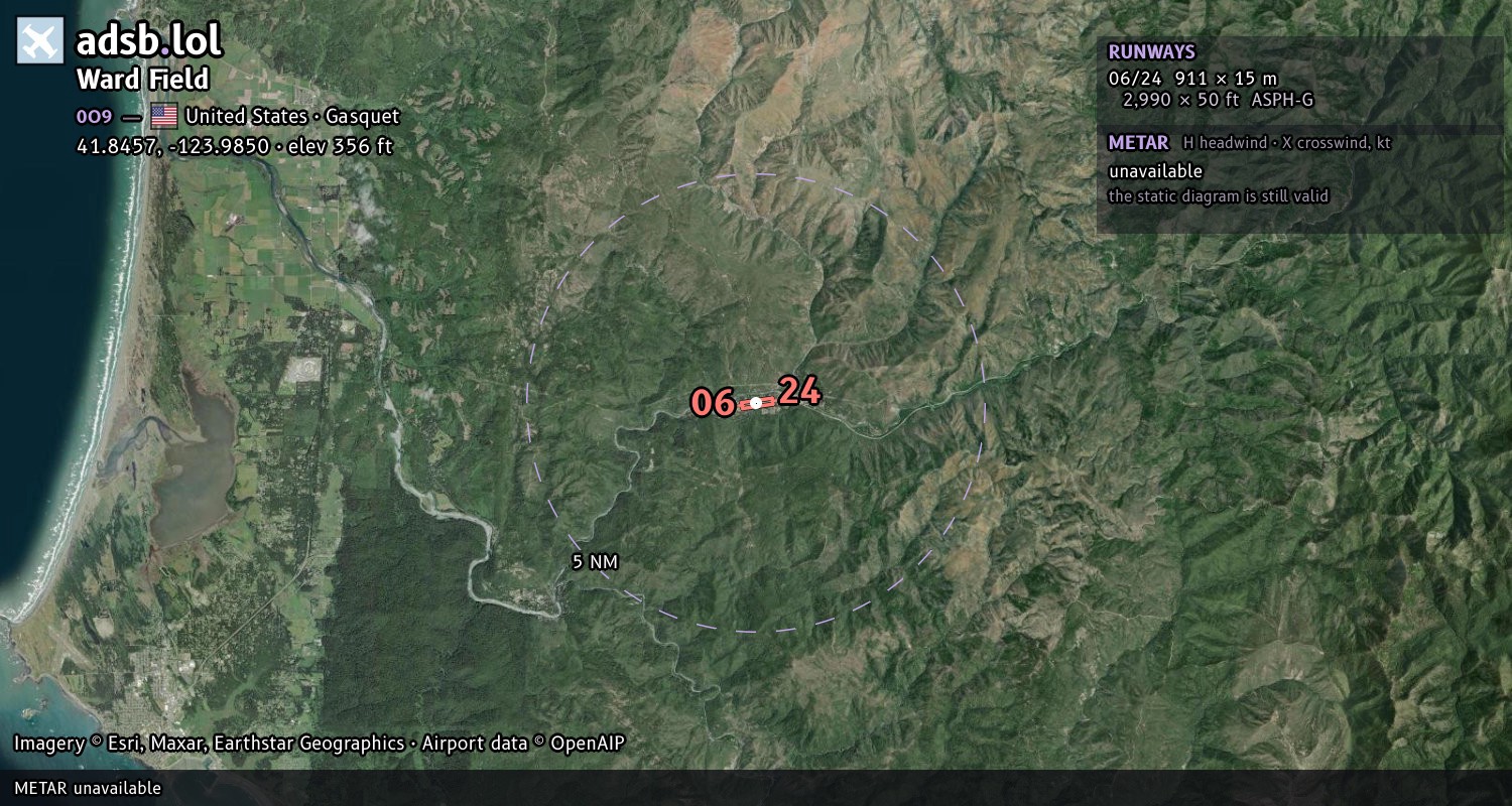 Satellite map with the runway layout of Ward Field (0O9)