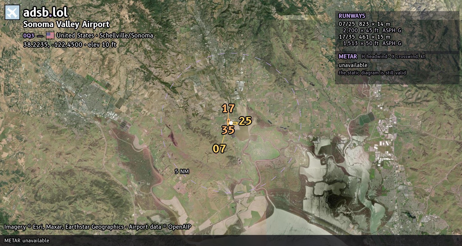 Satellite map with the runway layout of Sonoma Valley Airport (0Q3)