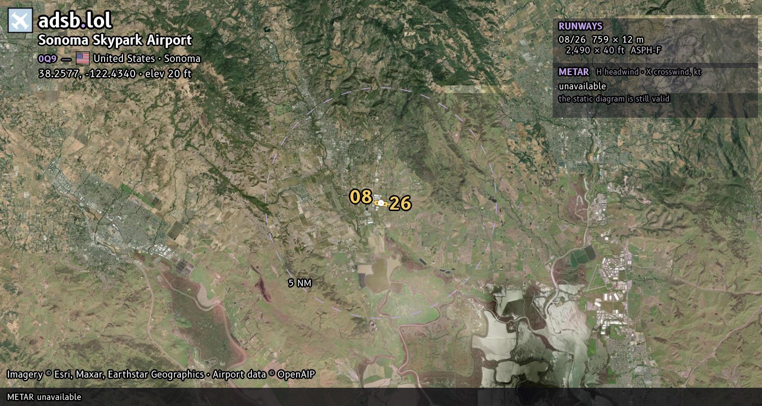 Satellite map with the runway layout of Sonoma Skypark Airport (0Q9)