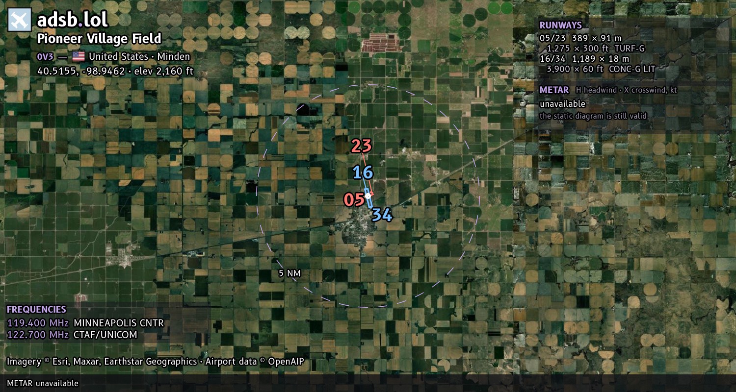 Satellite map with the runway layout of Pioneer Village Field (0V3)