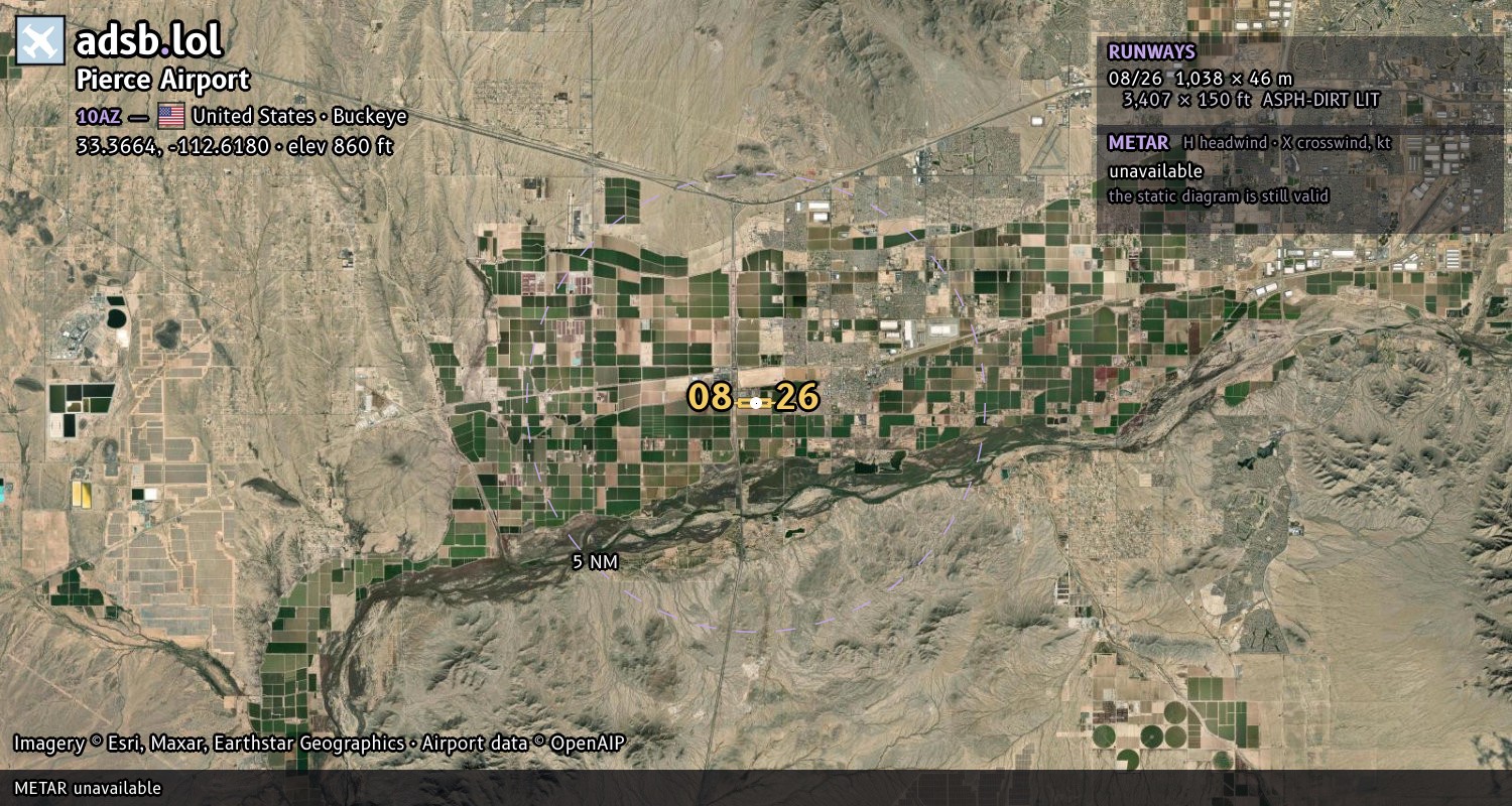 Satellite map with the runway layout of Pierce Airport (10AZ)