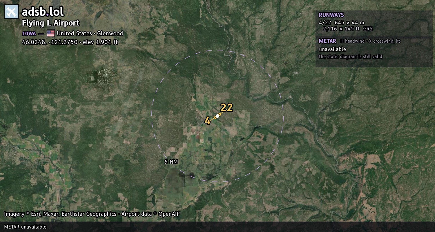 Satellite map with the runway layout of Flying L Airport (10WA)
