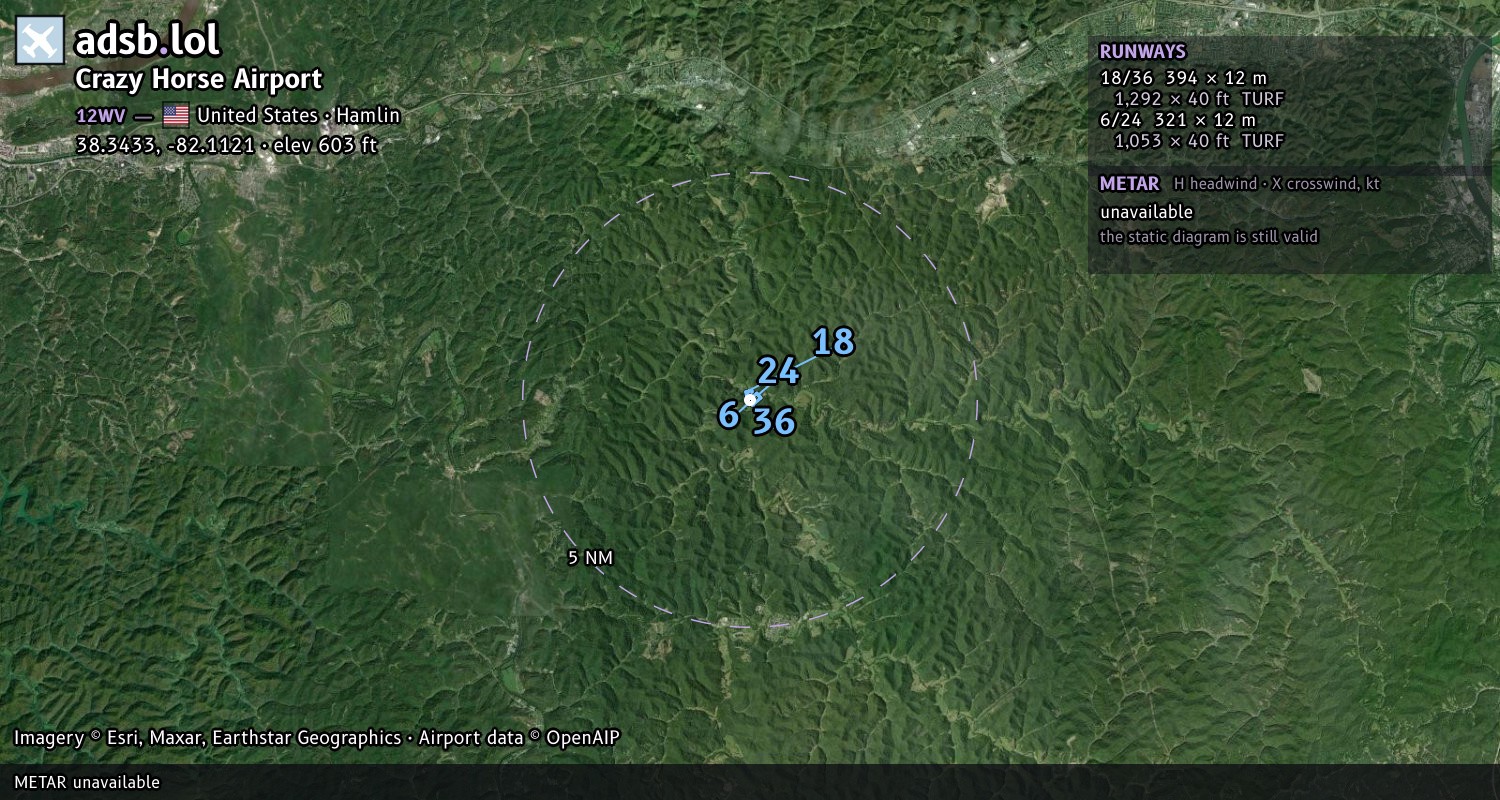Satellite map with the runway layout of Crazy Horse Airport (12WV)
