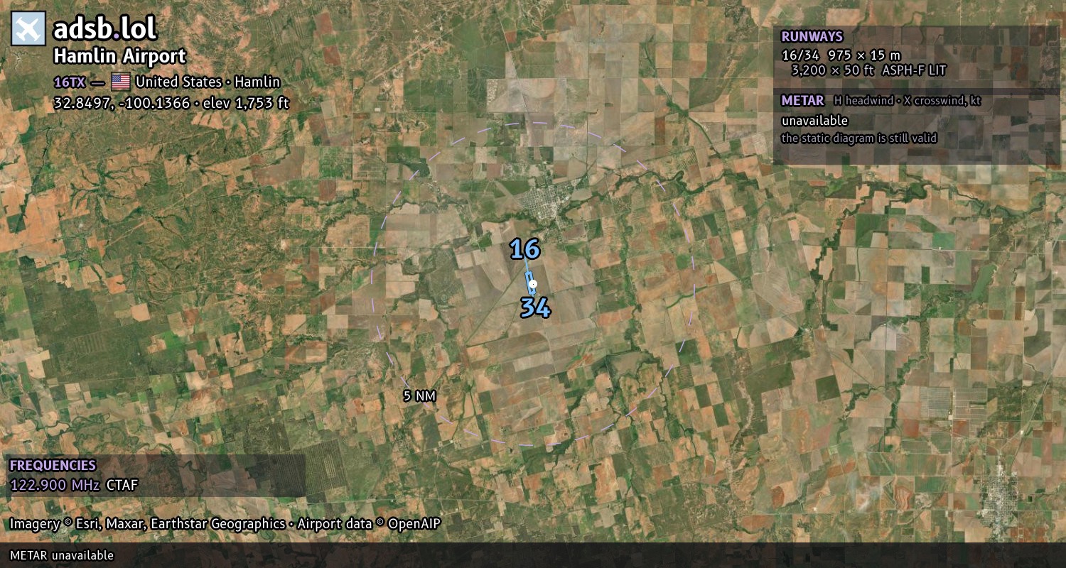 Satellite map with the runway layout of Hamlin Airport (16TX)