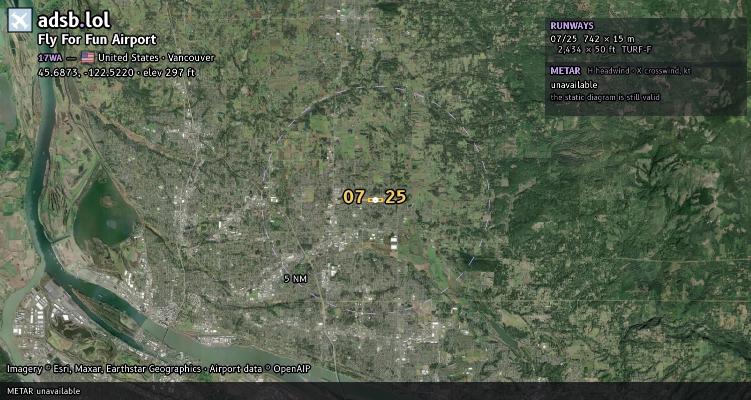 Satellite map with the runway layout of Fly For Fun Airport (17WA)