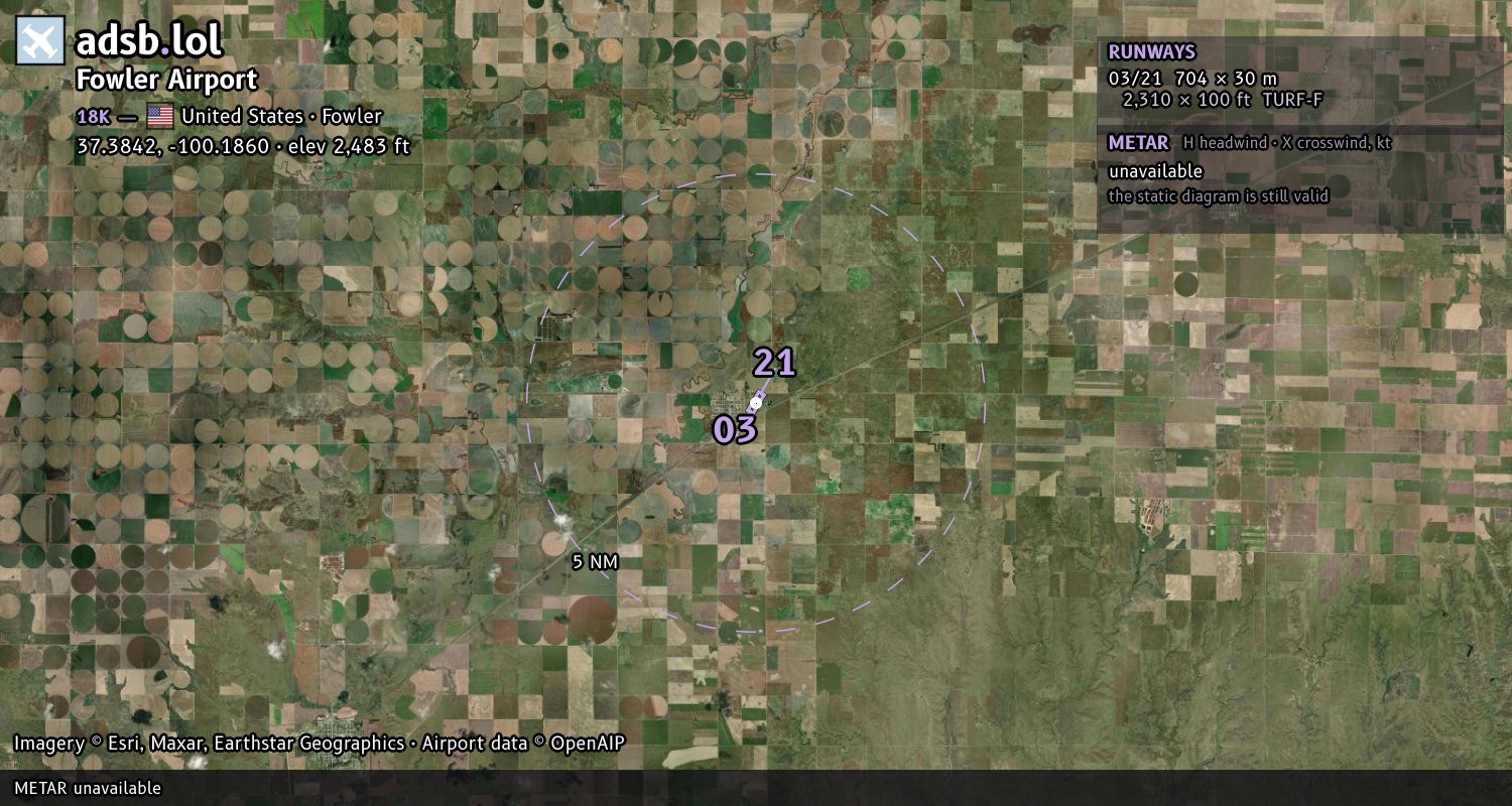Satellite map with the runway layout of Fowler Airport (18K)