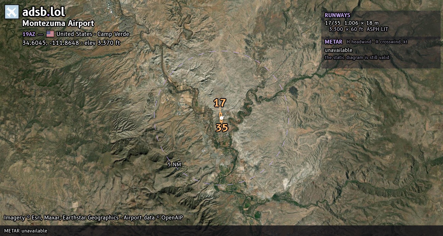 Satellite map with the runway layout of Montezuma Airport (19AZ)