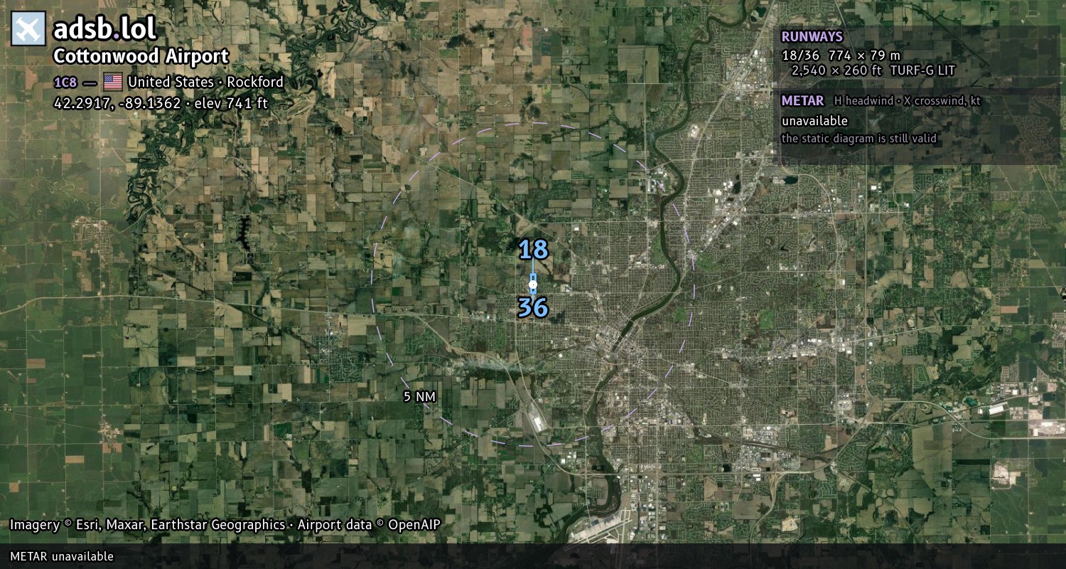 Satellite map with the runway layout of Cottonwood Airport (1C8)