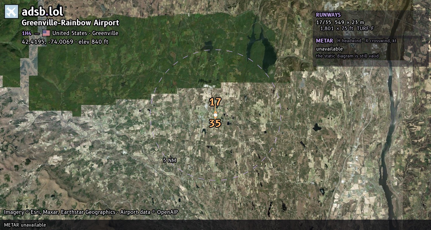 Satellite map with the runway layout of Greenville-Rainbow Airport (1H4)