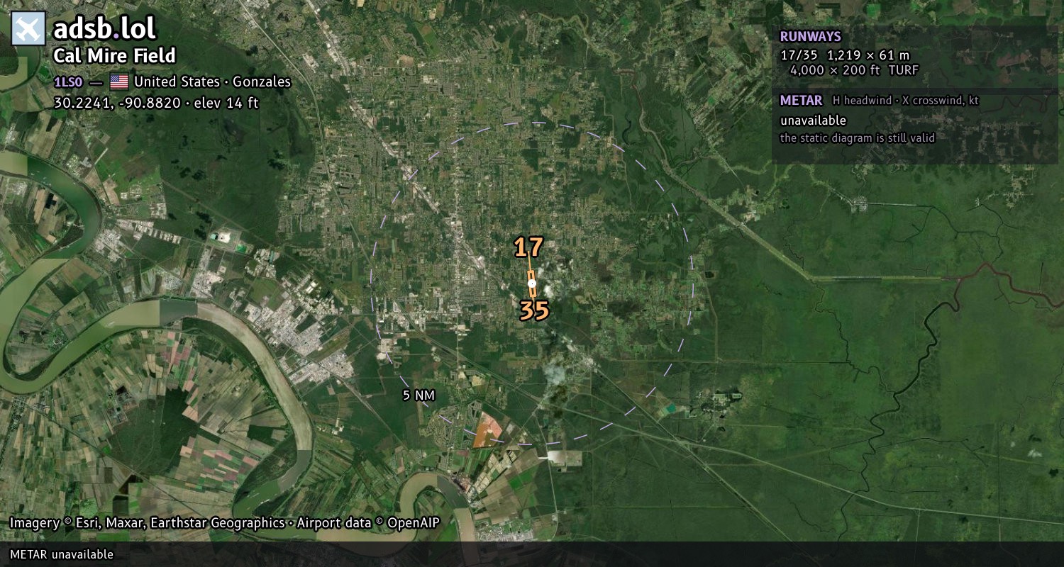 Satellite map with the runway layout of Cal Mire Field (1LS0)