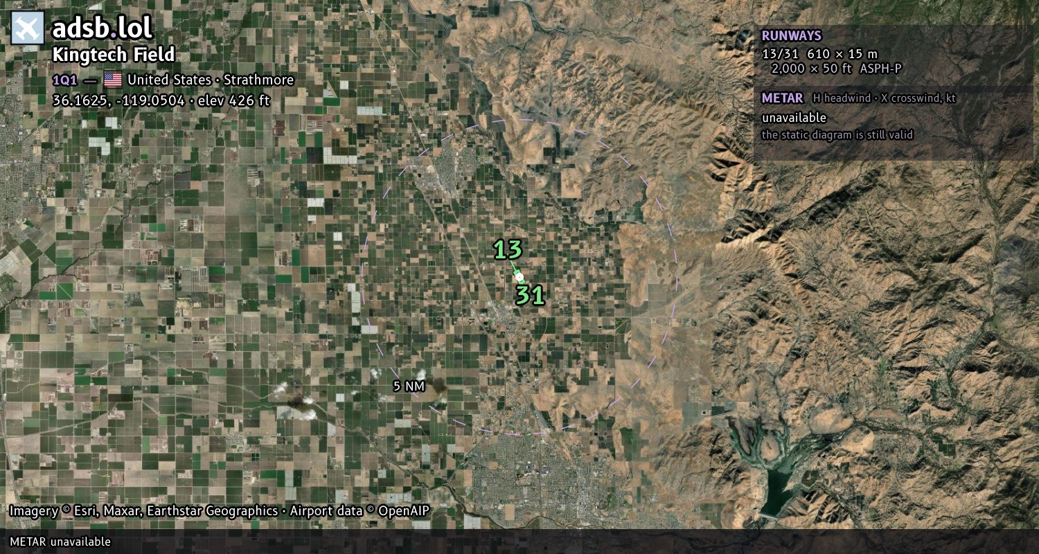 Satellite map with the runway layout of Kingtech Field (1Q1)