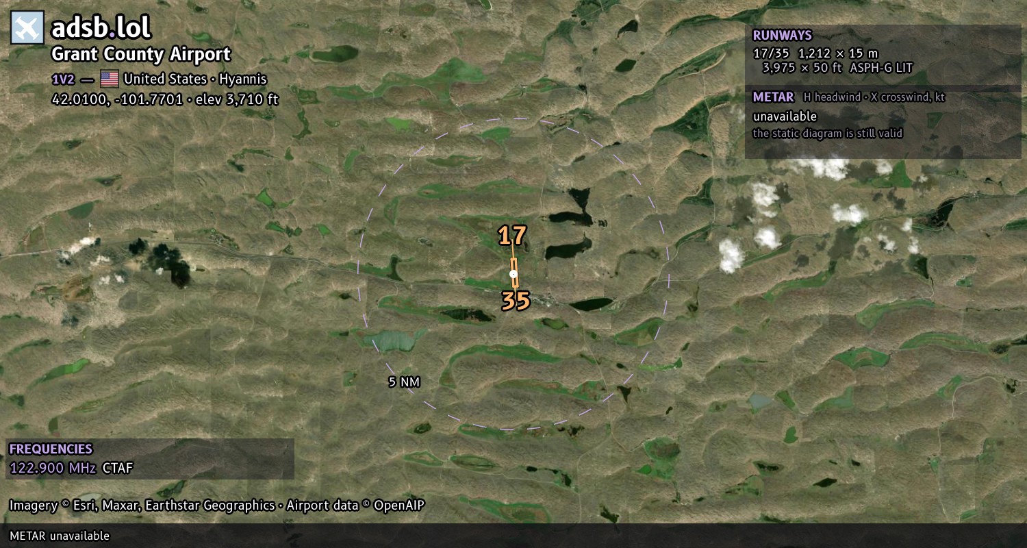 Satellite map with the runway layout of Grant County Airport (1V2)