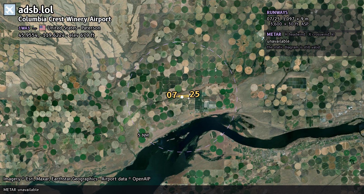 Satellite map with the runway layout of Columbia Crest Winery Airport (1WA3)