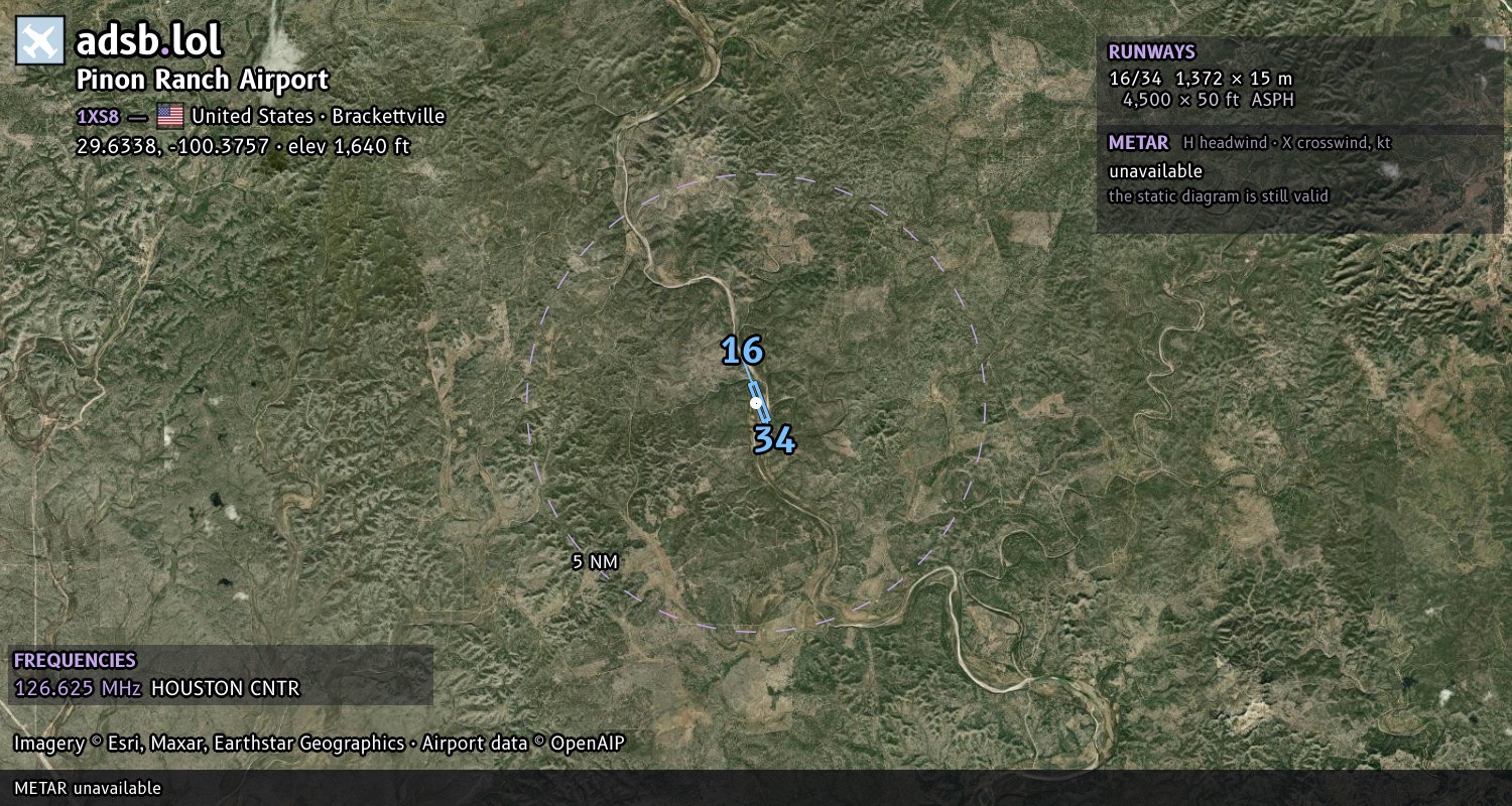 Satellite map with the runway layout of Pinon Ranch Airport (1XS8)