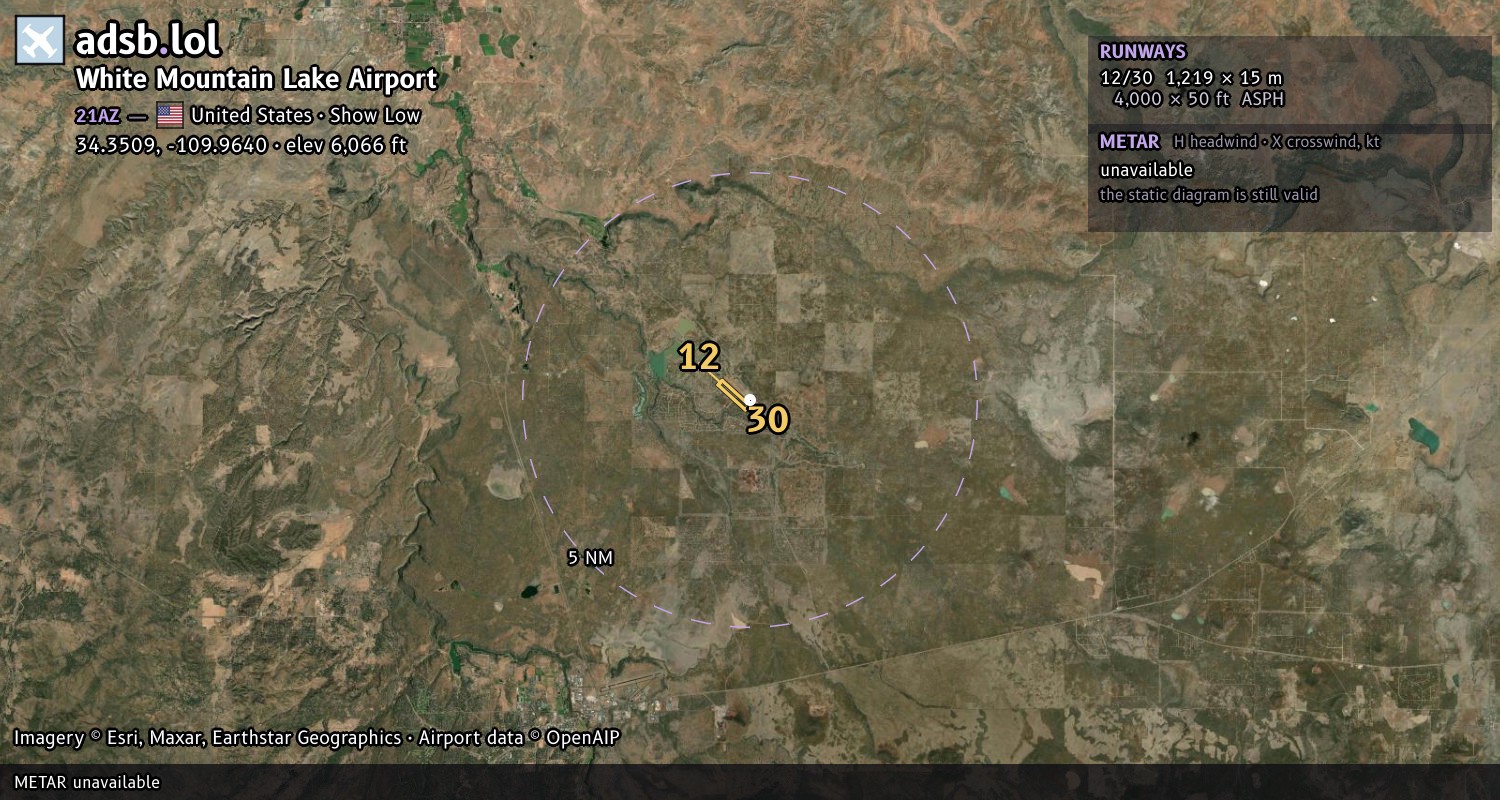 Satellite map with the runway layout of White Mountain Lake Airport (21AZ)