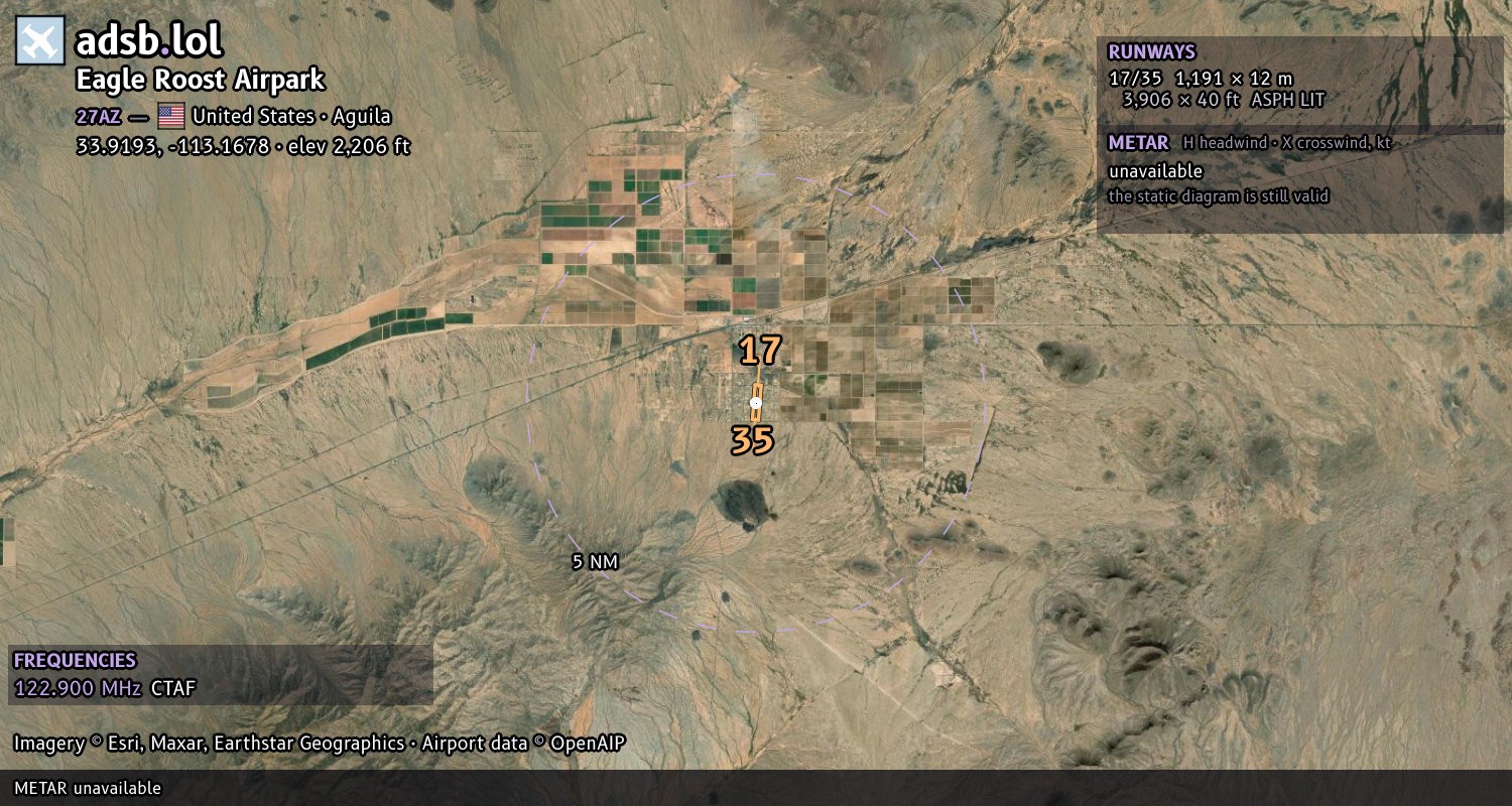 Satellite map with the runway layout of Eagle Roost Airpark (27AZ)