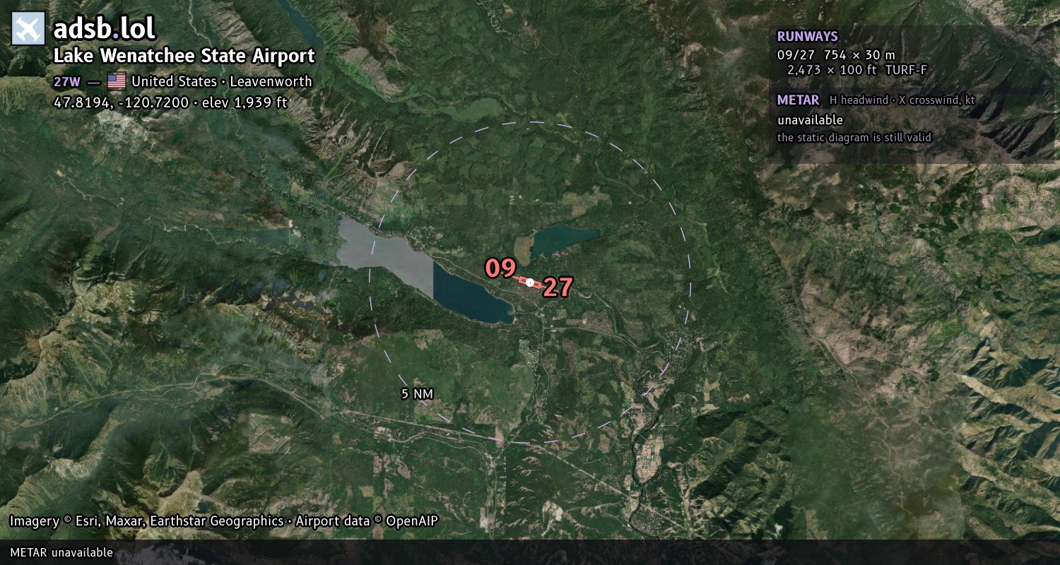Satellite map with the runway layout of Lake Wenatchee State Airport (27W)