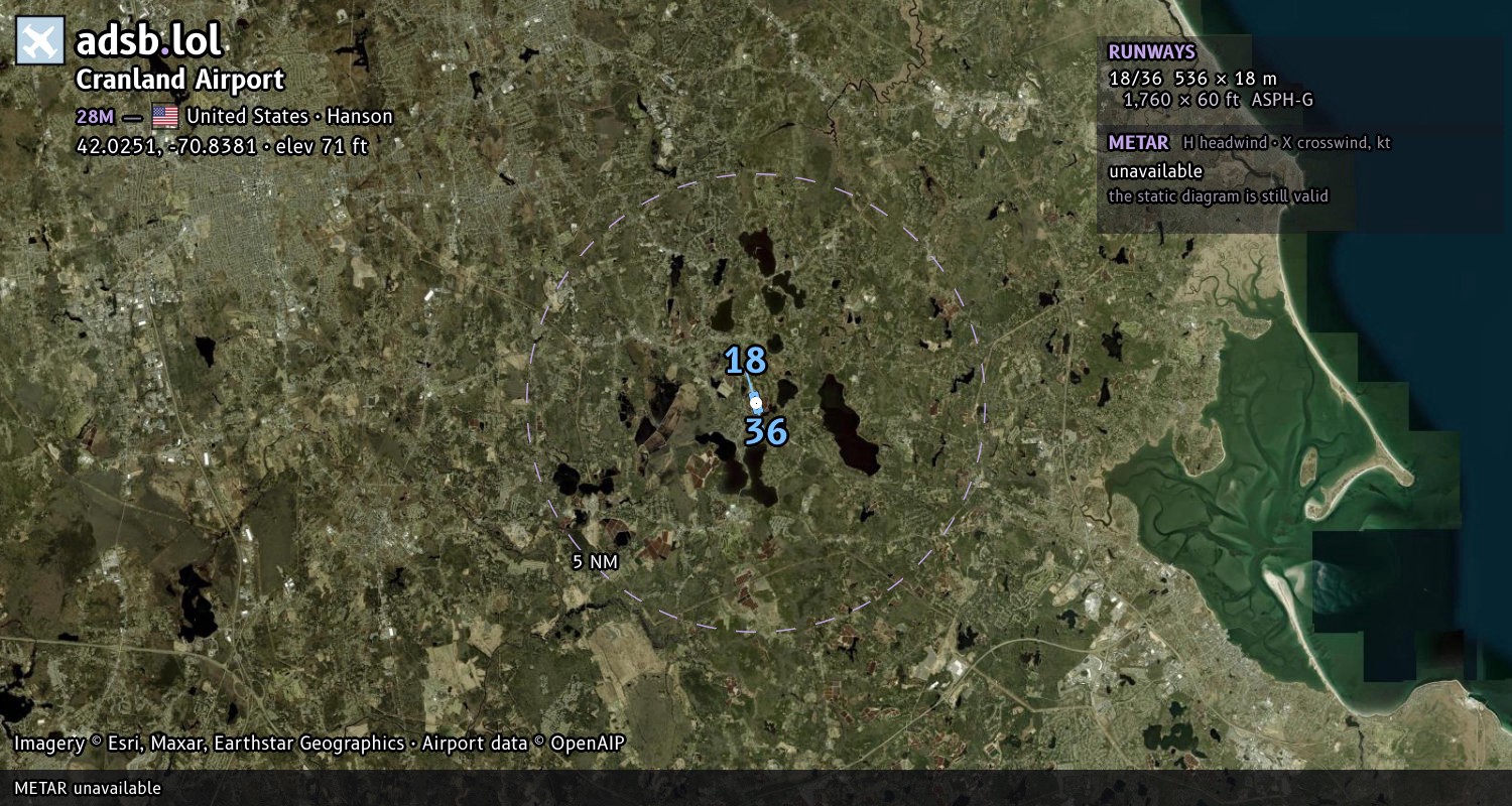 Satellite map with the runway layout of Cranland Airport (28M)