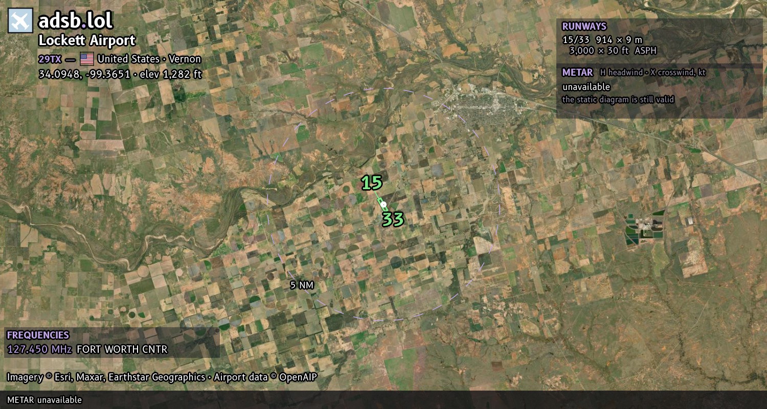 Satellite map with the runway layout of Lockett Airport (29TX)