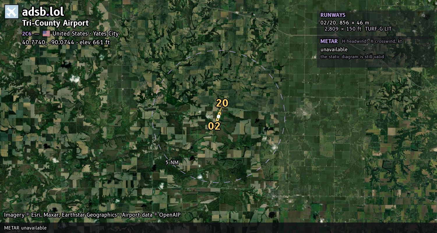 Satellite map with the runway layout of Tri-County Airport (2C6)