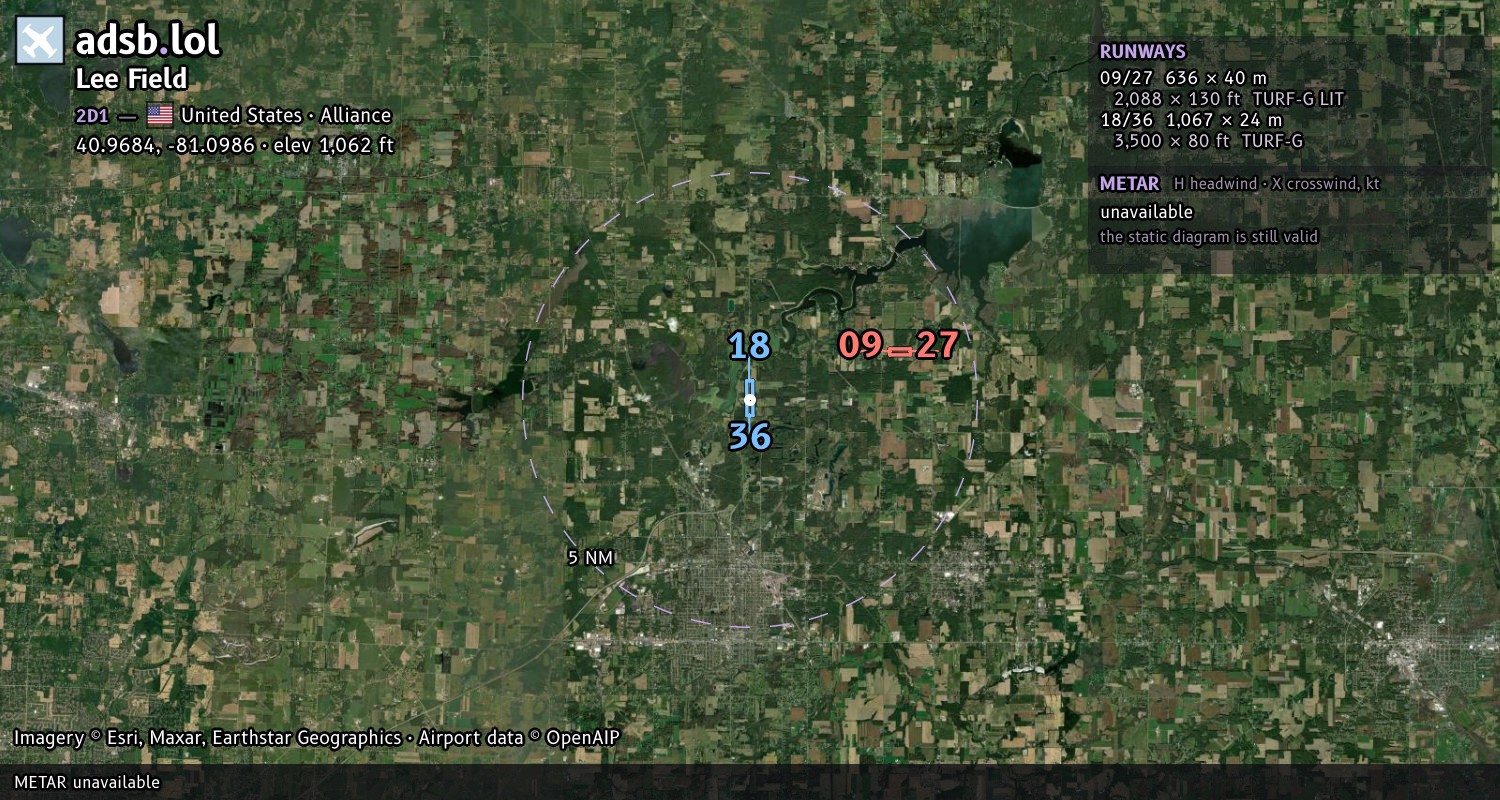Satellite map with the runway layout of Lee Field (2D1)