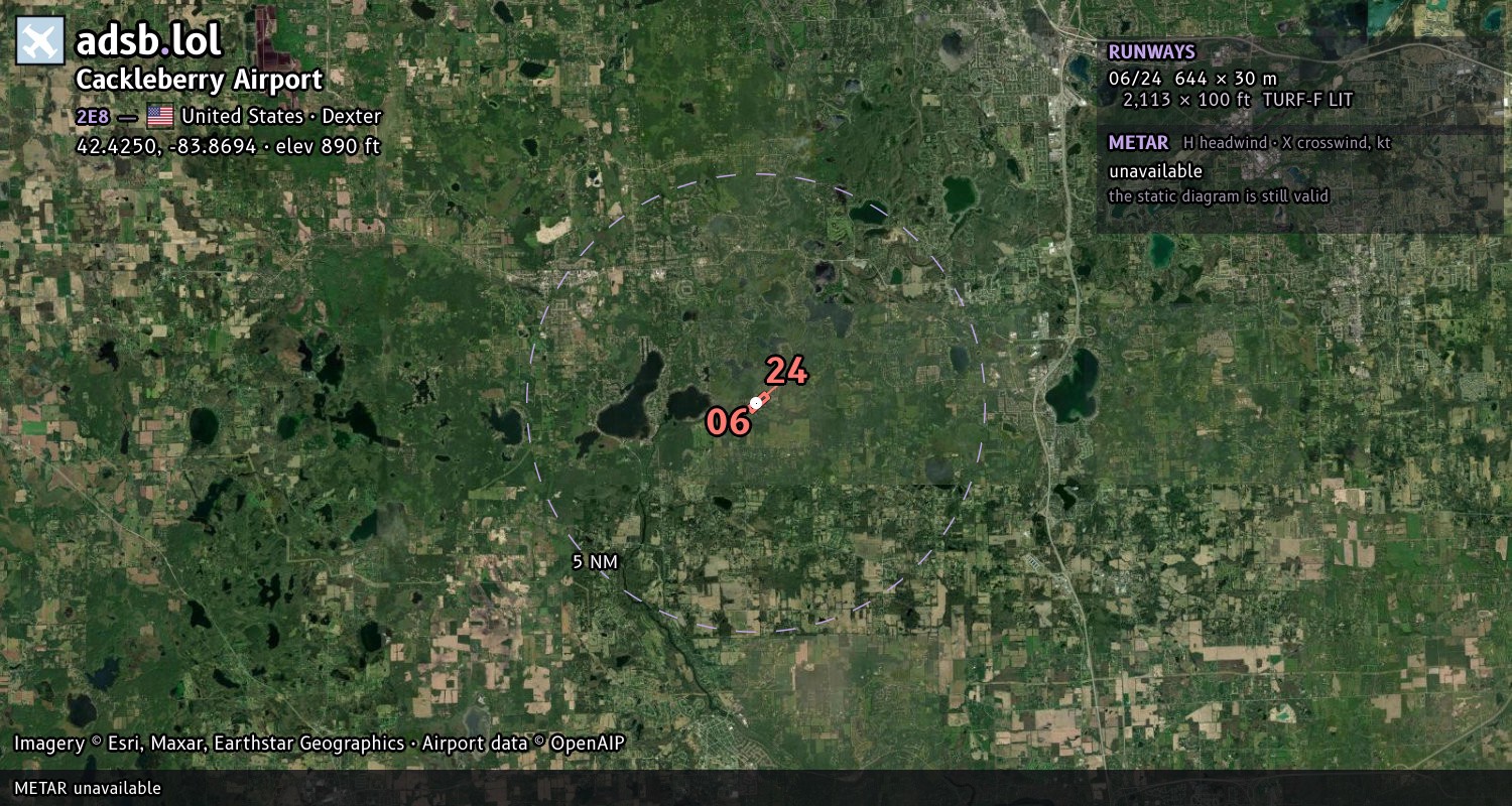 Satellite map with the runway layout of Cackleberry Airport (2E8)