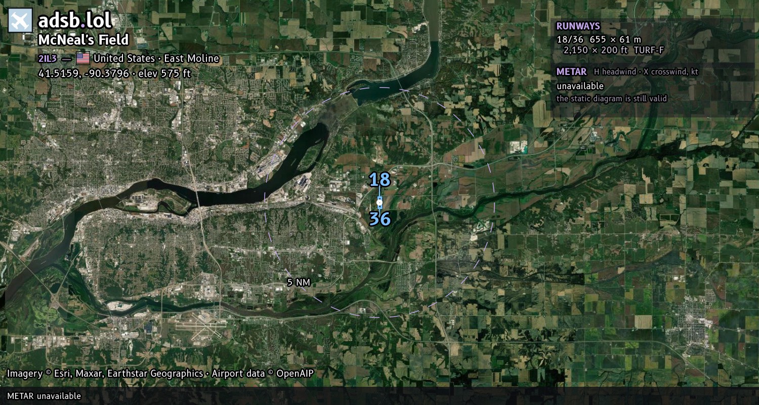 Satellite map with the runway layout of McNeal's Field (2IL3)