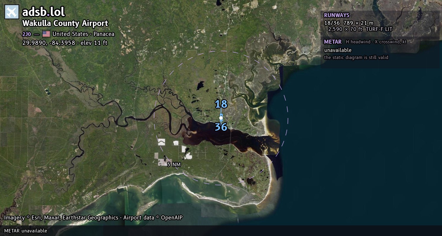 Satellite map with the runway layout of Wakulla County Airport (2J0)