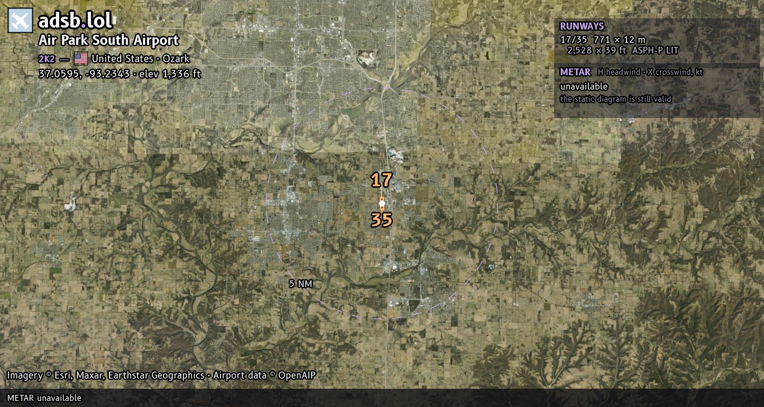 Satellite map with the runway layout of Air Park South Airport (2K2)