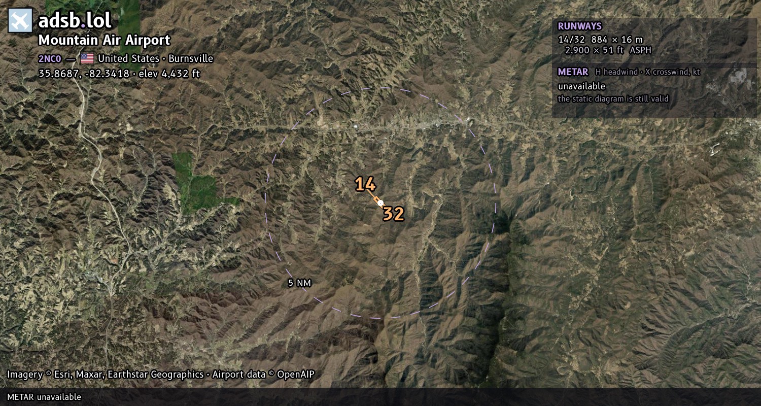 Satellite map with the runway layout of Mountain Air Airport (2NC0)