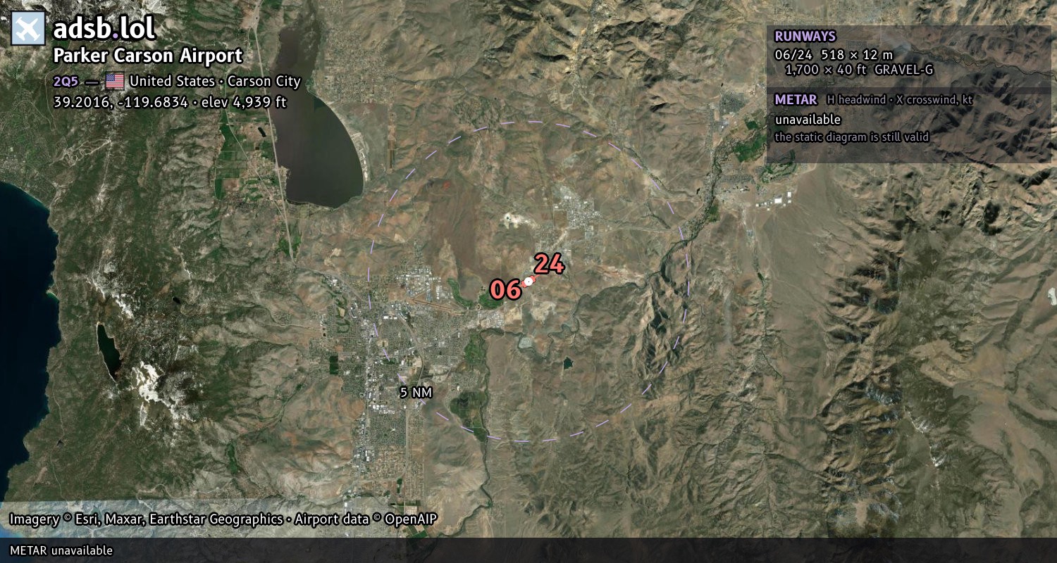 Satellite map with the runway layout of Parker Carson Airport (2Q5)