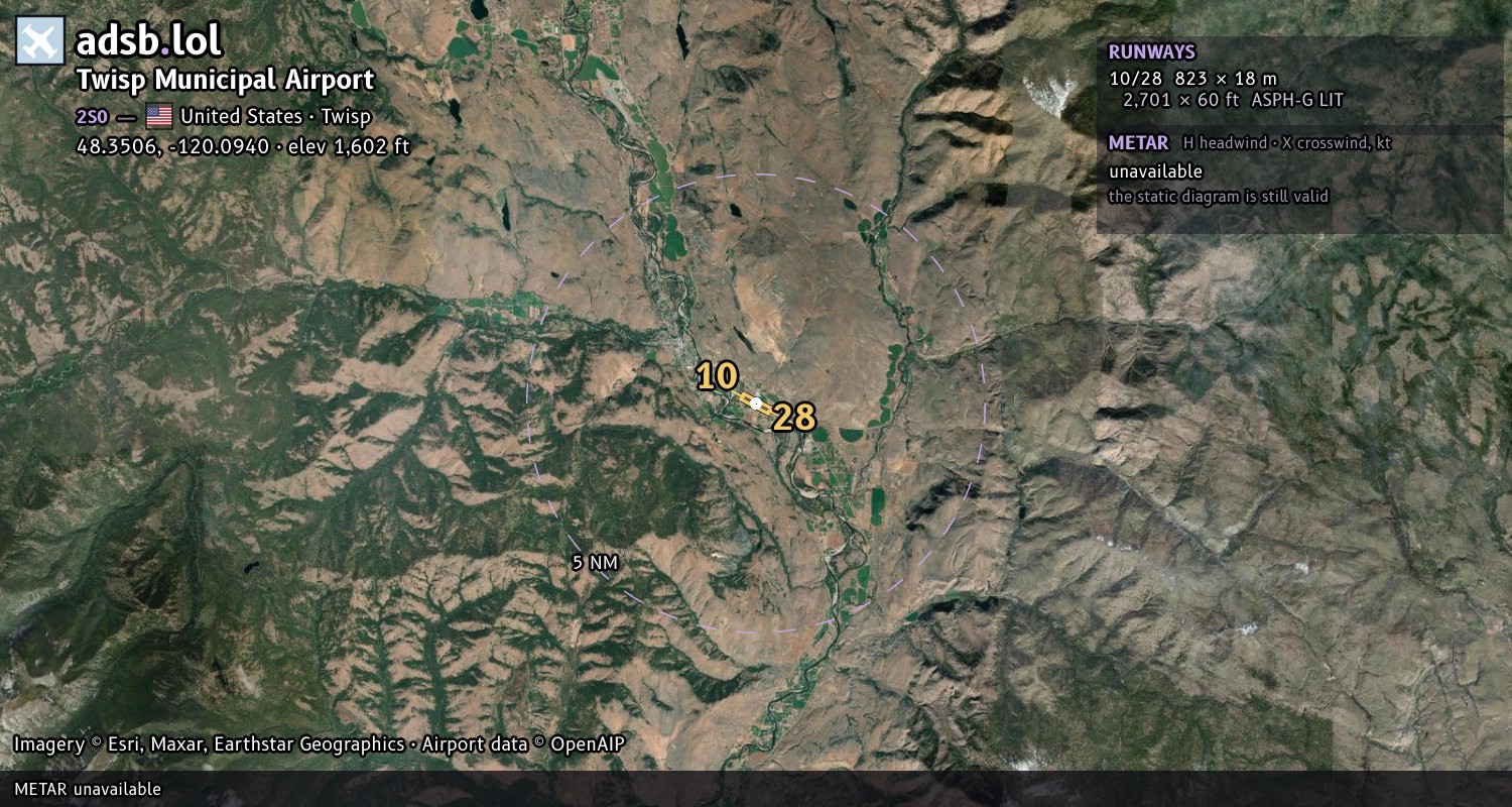 Satellite map with the runway layout of Twisp Municipal Airport (2S0)