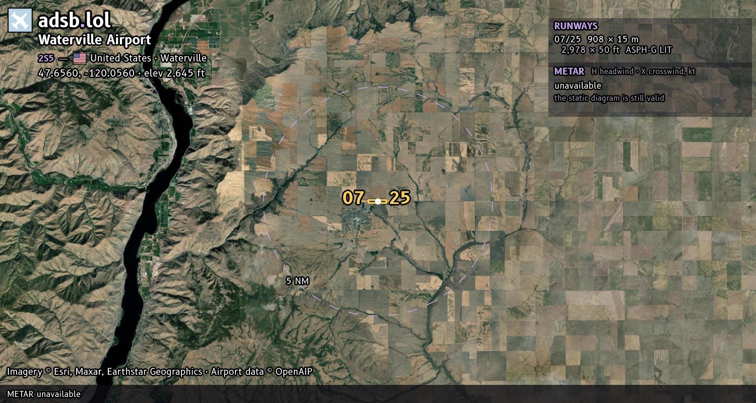 Satellite map with the runway layout of Waterville Airport (2S5)